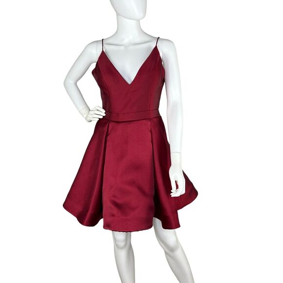 Jovani Size 10 Sleeveless Pleated Fit and Flare Mini Dress Maroon Dark Red - Picture 1 of 6
